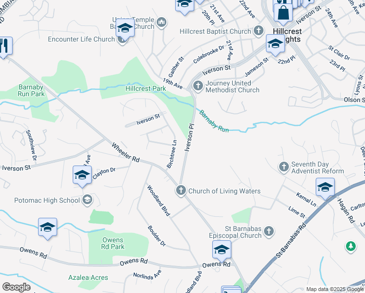 map of restaurants, bars, coffee shops, grocery stores, and more near 4703 Iverson Place in Temple Hills