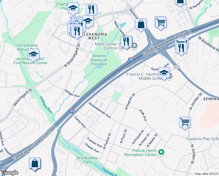 map of restaurants, bars, coffee shops, grocery stores, and more near 1341 North Van Dorn Street in Alexandria