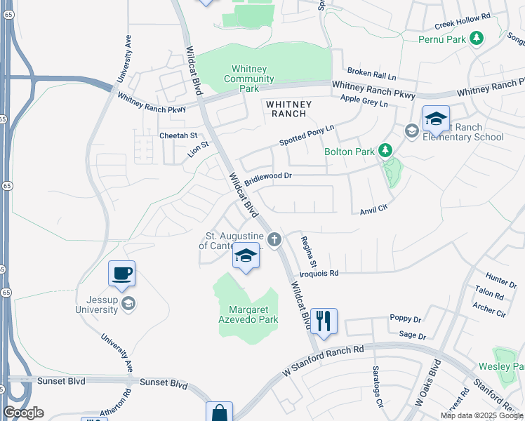 map of restaurants, bars, coffee shops, grocery stores, and more near 1874 Sorrell Circle in Rocklin