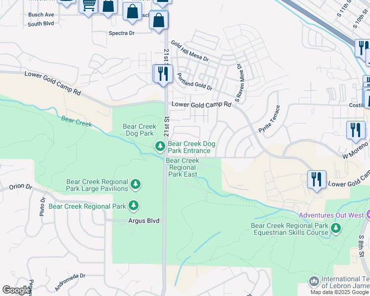 map of restaurants, bars, coffee shops, grocery stores, and more near 1655 Little Bear Creek Point in Colorado Springs