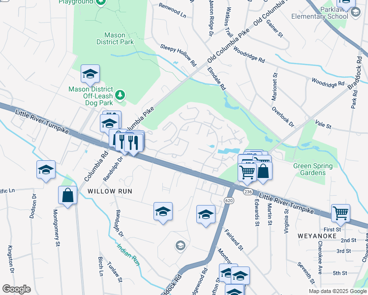 map of restaurants, bars, coffee shops, grocery stores, and more near 6564 Medinah Lane in Alexandria