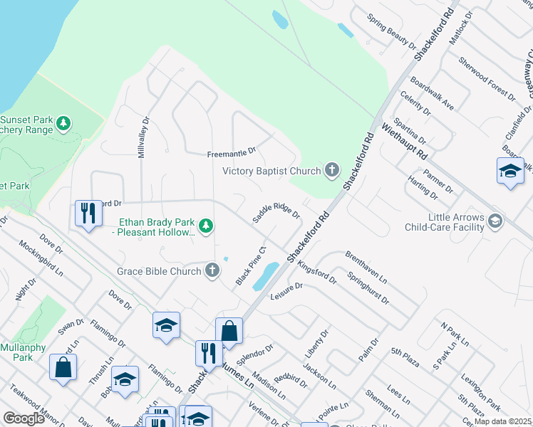 map of restaurants, bars, coffee shops, grocery stores, and more near 2563 Saddle Ridge Drive in Florissant