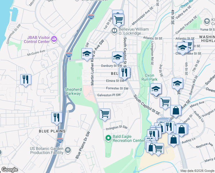 map of restaurants, bars, coffee shops, grocery stores, and more near 101 Independence Avenue Southeast in Washington