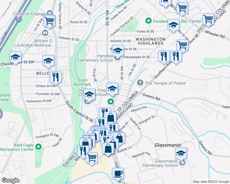 map of restaurants, bars, coffee shops, grocery stores, and more near 101 Independence Avenue Southeast in Washington