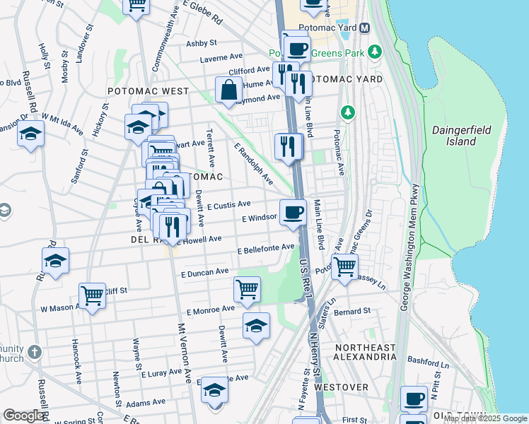 map of restaurants, bars, coffee shops, grocery stores, and more near 101 Independence Avenue Southeast in Washington