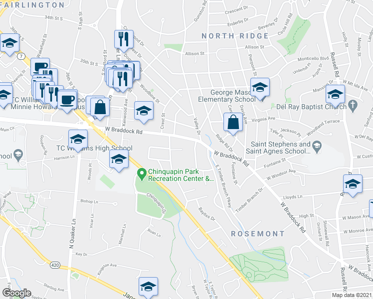 map of restaurants, bars, coffee shops, grocery stores, and more near 1200 Stonnell Place in Alexandria