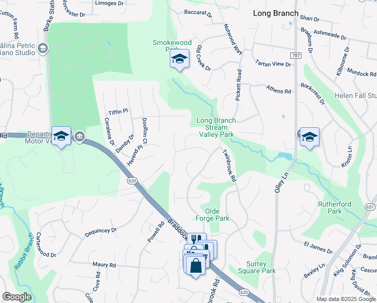 map of restaurants, bars, coffee shops, grocery stores, and more near 9533 Jomar Drive in Fairfax