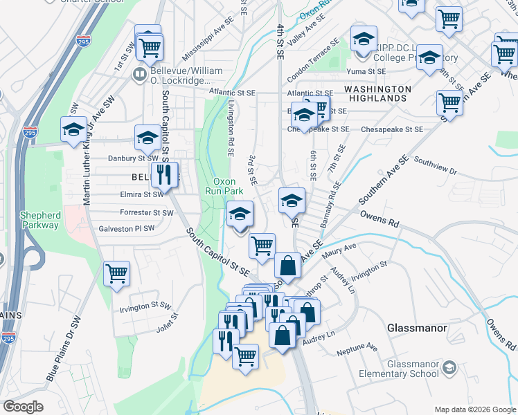 map of restaurants, bars, coffee shops, grocery stores, and more near 101 Independence Avenue Southeast in Washington