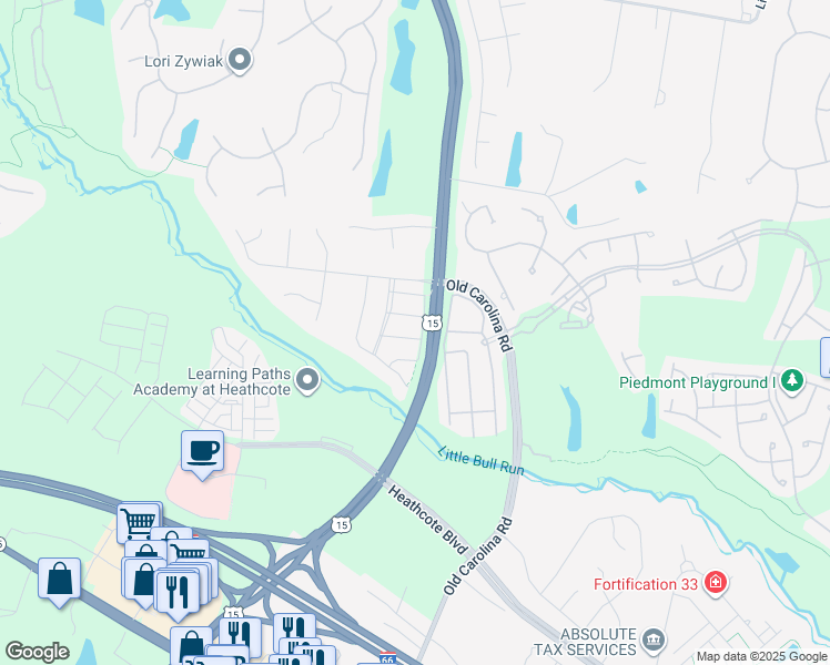 map of restaurants, bars, coffee shops, grocery stores, and more near 15032 Clementine Way in Haymarket