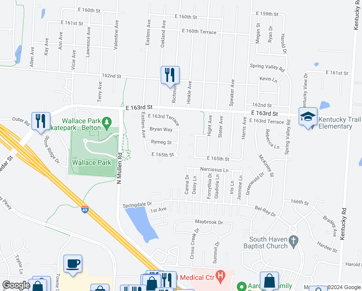 map of restaurants, bars, coffee shops, grocery stores, and more near 16413 Richmond Avenue in Belton