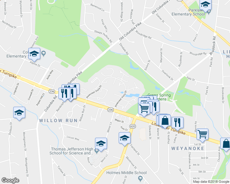 map of restaurants, bars, coffee shops, grocery stores, and more near 6576 Sand Wedge Court in Alexandria