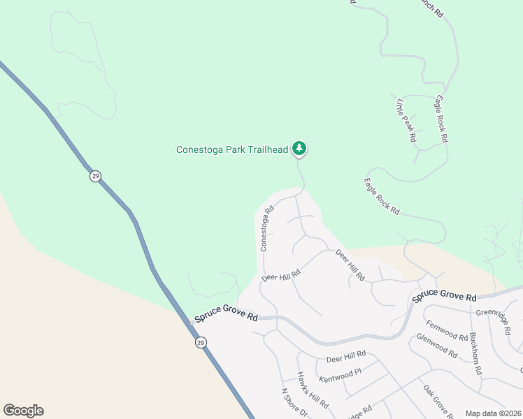 map of restaurants, bars, coffee shops, grocery stores, and more near 16225 Conestoga Road in Hidden Valley Lake
