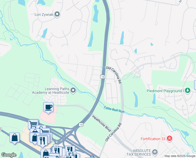 map of restaurants, bars, coffee shops, grocery stores, and more near 15034 Clementine Way in Haymarket