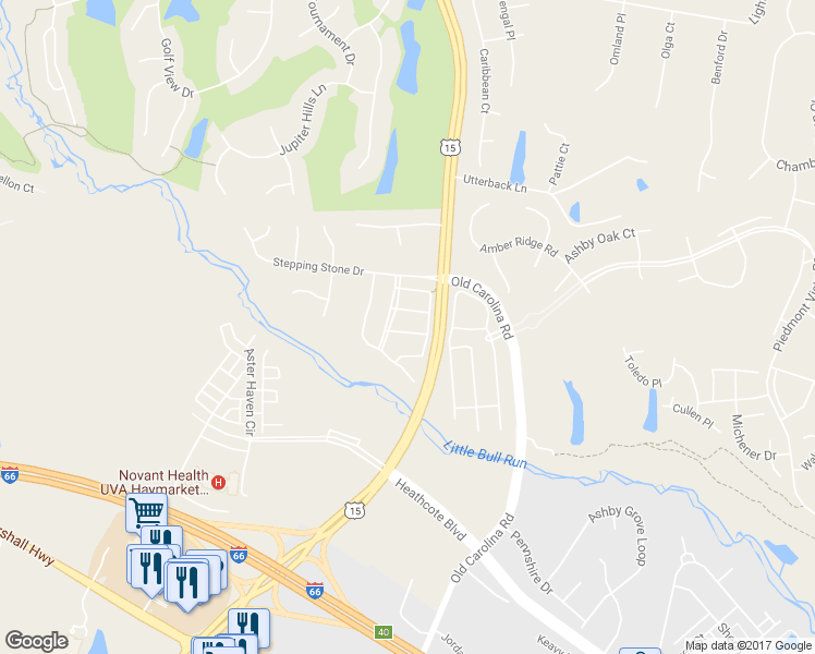 map of restaurants, bars, coffee shops, grocery stores, and more near 15044 Clementine Way in Haymarket