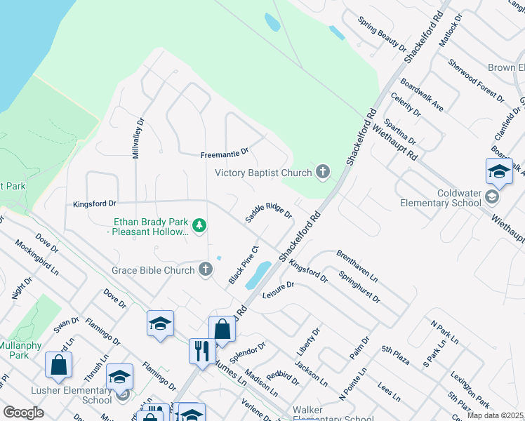 map of restaurants, bars, coffee shops, grocery stores, and more near 2542 Saddle Ridge Drive in Florissant