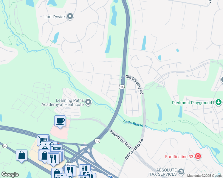 map of restaurants, bars, coffee shops, grocery stores, and more near 15050 Clementine Way in Haymarket