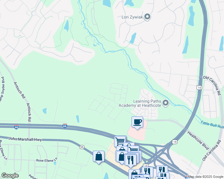 map of restaurants, bars, coffee shops, grocery stores, and more near 15341 Linville Creek Drive in Haymarket