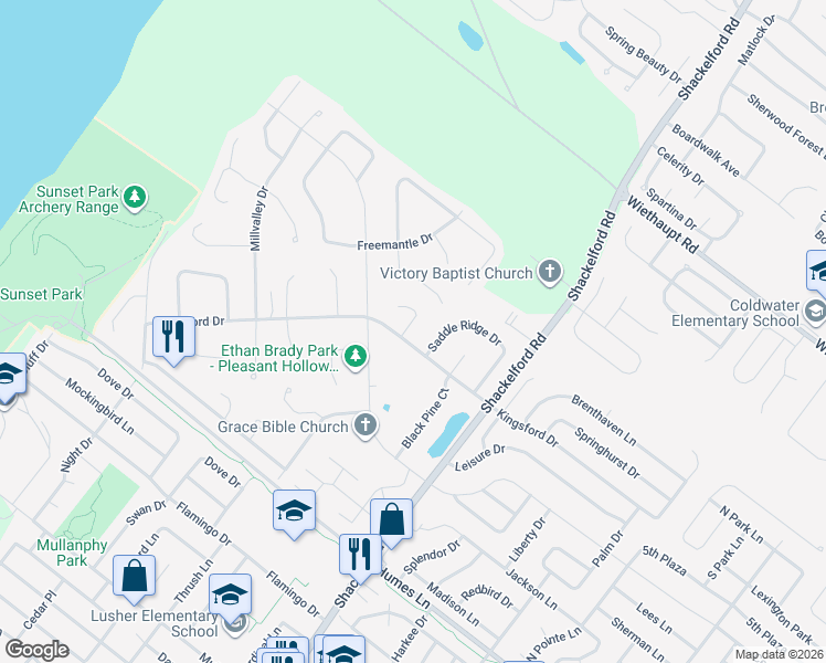 map of restaurants, bars, coffee shops, grocery stores, and more near 2540 Courtyard Place in Florissant