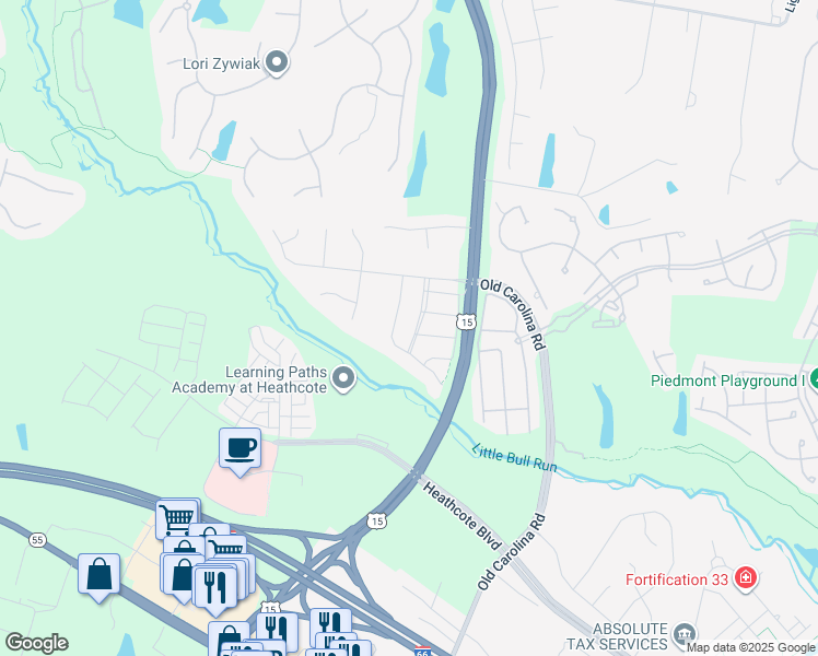 map of restaurants, bars, coffee shops, grocery stores, and more near 6040 Slippery Rock Road in Haymarket