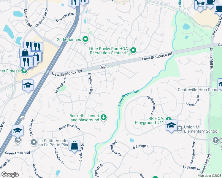 map of restaurants, bars, coffee shops, grocery stores, and more near 13903 Gunners Place in Centreville