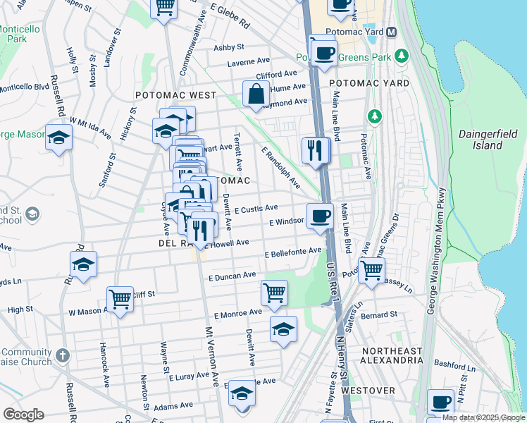 map of restaurants, bars, coffee shops, grocery stores, and more near 101 Independence Avenue Southeast in Washington