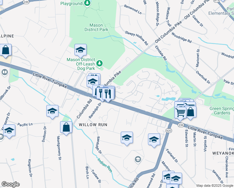 map of restaurants, bars, coffee shops, grocery stores, and more near 4505 Sahalee Court in Alexandria