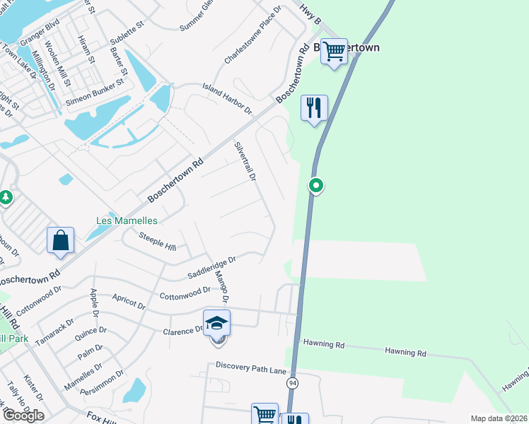 map of restaurants, bars, coffee shops, grocery stores, and more near 2 Seabiscuit Drive in Saint Charles