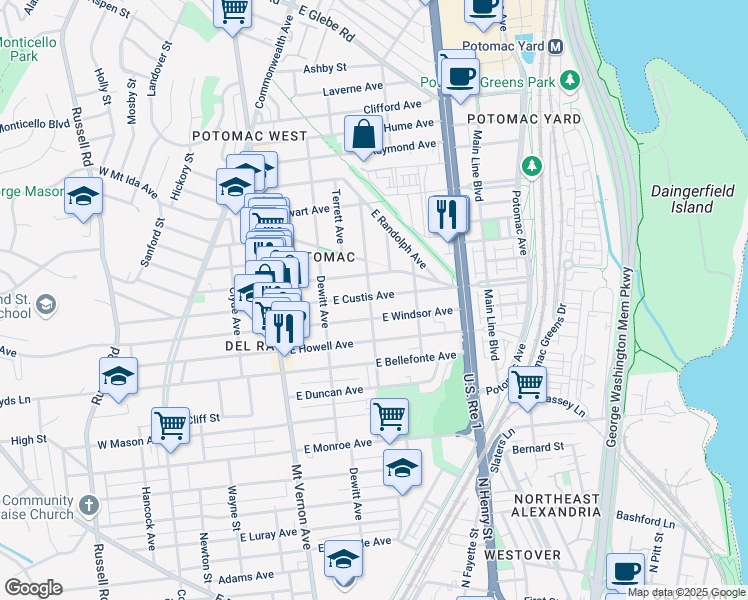 map of restaurants, bars, coffee shops, grocery stores, and more near 101 Independence Avenue Southeast in Washington