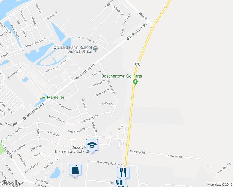 map of restaurants, bars, coffee shops, grocery stores, and more near 3256 Silvertrail Drive in Saint Charles