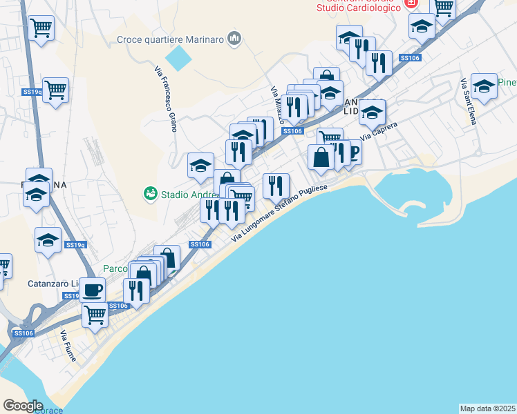 map of restaurants, bars, coffee shops, grocery stores, and more near 1 Via Thaon di Revel in Catanzaro