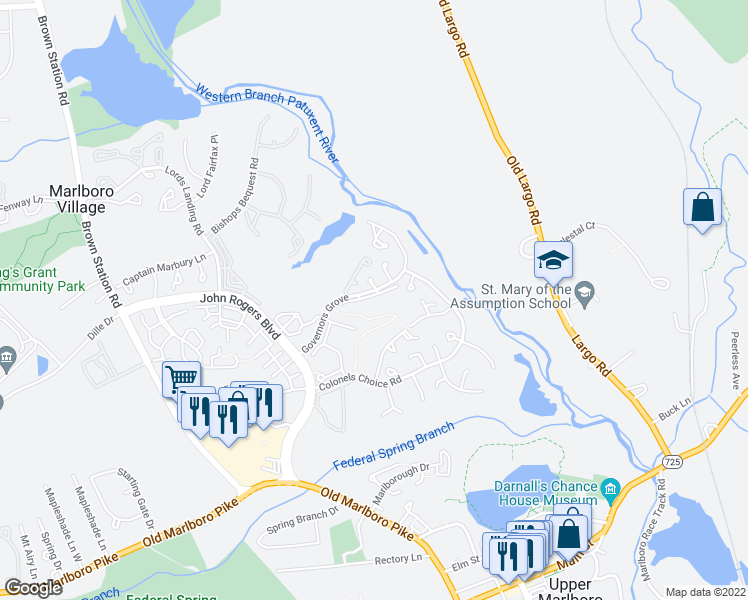 map of restaurants, bars, coffee shops, grocery stores, and more near 14229 Governor Lee Place in Upper Marlboro