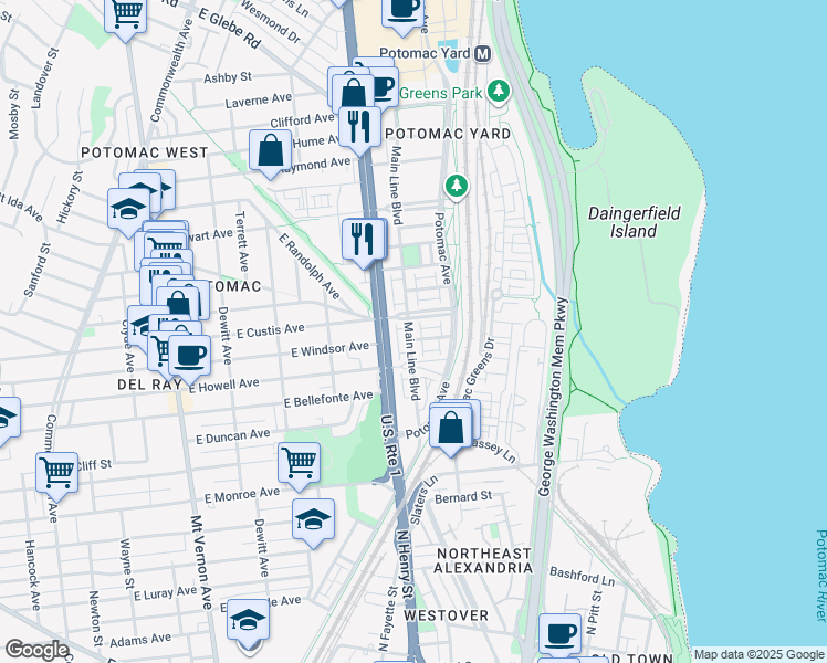 map of restaurants, bars, coffee shops, grocery stores, and more near 101 Independence Avenue Southeast in Washington