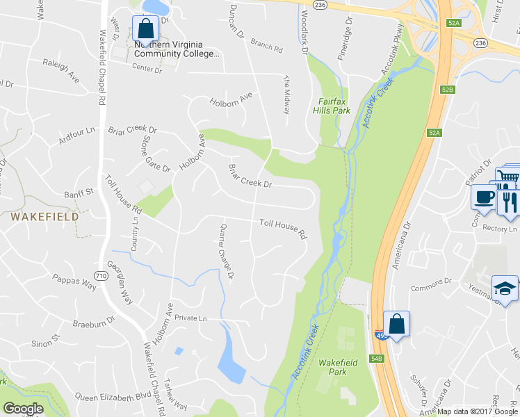 map of restaurants, bars, coffee shops, grocery stores, and more near 4501 Duncan Drive in Annandale