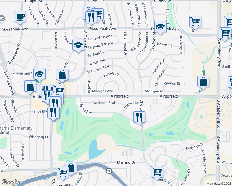 map of restaurants, bars, coffee shops, grocery stores, and more near 3226 Michigan Avenue in Colorado Springs