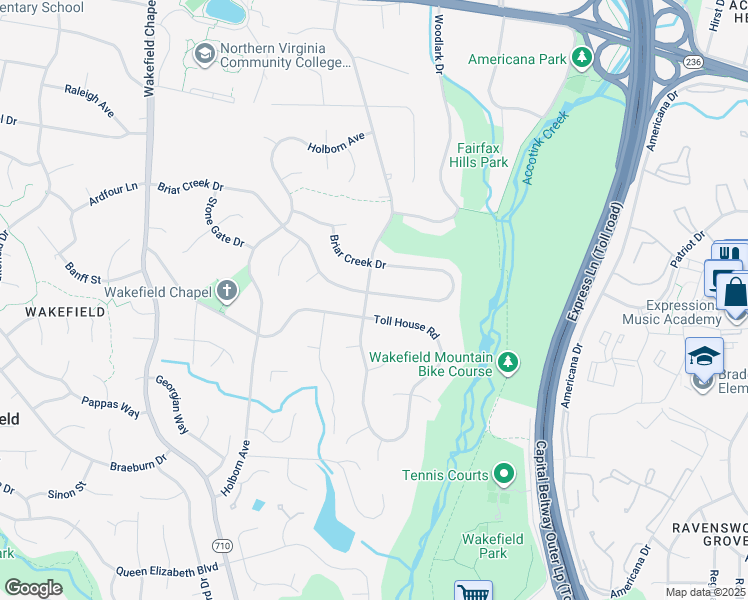 map of restaurants, bars, coffee shops, grocery stores, and more near 4501 Duncan Drive in Annandale