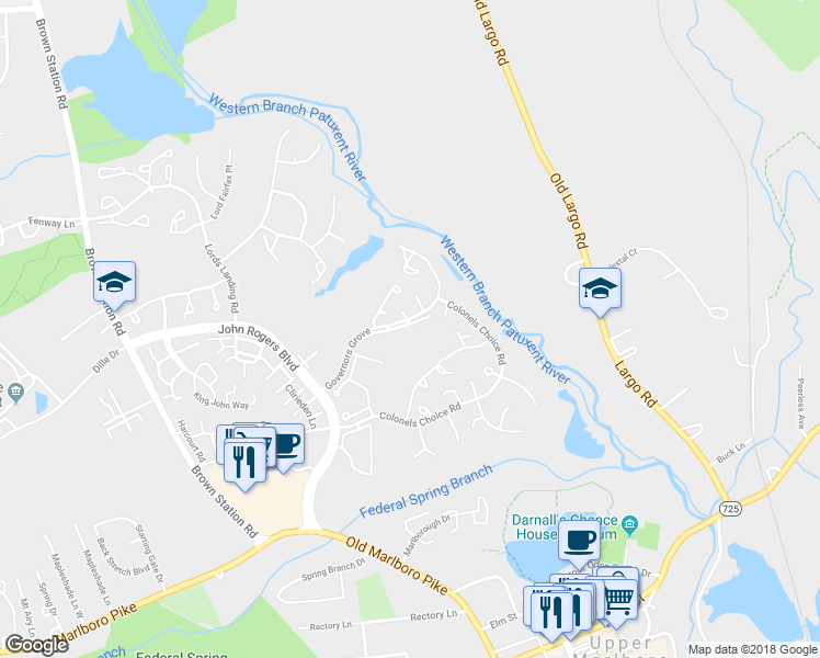 map of restaurants, bars, coffee shops, grocery stores, and more near 14301 Governor Lee Place in Upper Marlboro