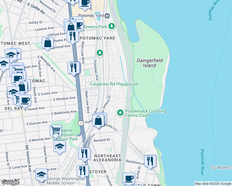 map of restaurants, bars, coffee shops, grocery stores, and more near 101 Independence Avenue Southeast in Washington
