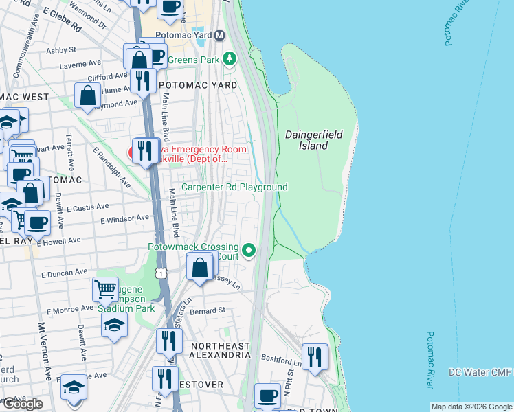 map of restaurants, bars, coffee shops, grocery stores, and more near 101 Independence Avenue Southeast in Washington