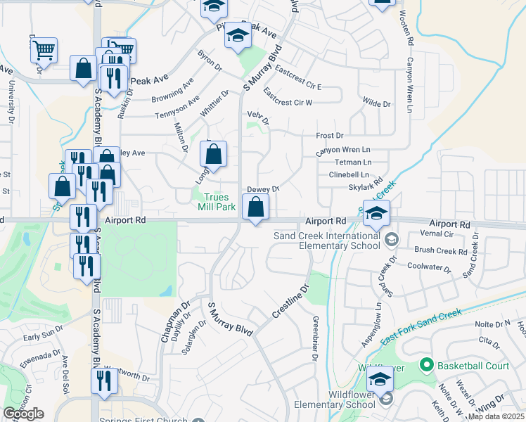 map of restaurants, bars, coffee shops, grocery stores, and more near in Colorado Springs