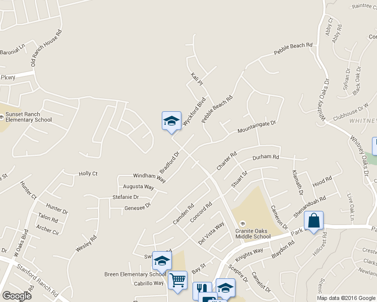 map of restaurants, bars, coffee shops, grocery stores, and more near 4911 Bradford Place in Rocklin