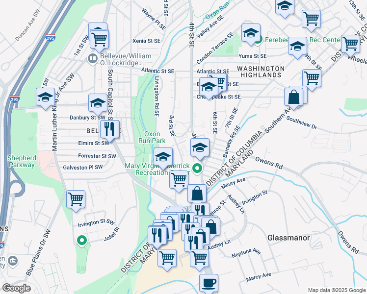 map of restaurants, bars, coffee shops, grocery stores, and more near 101 Independence Avenue Southeast in Washington