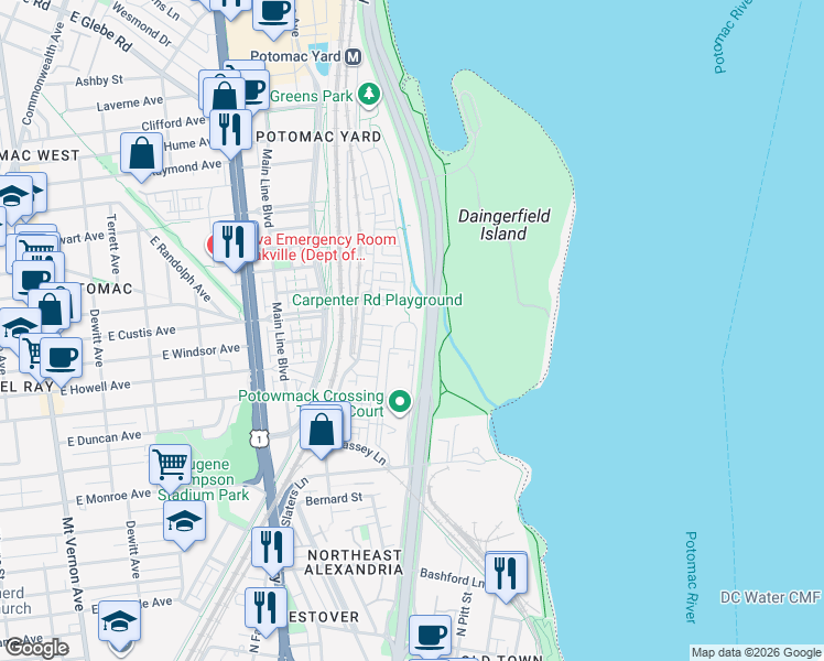 map of restaurants, bars, coffee shops, grocery stores, and more near 101 Independence Avenue Southeast in Washington