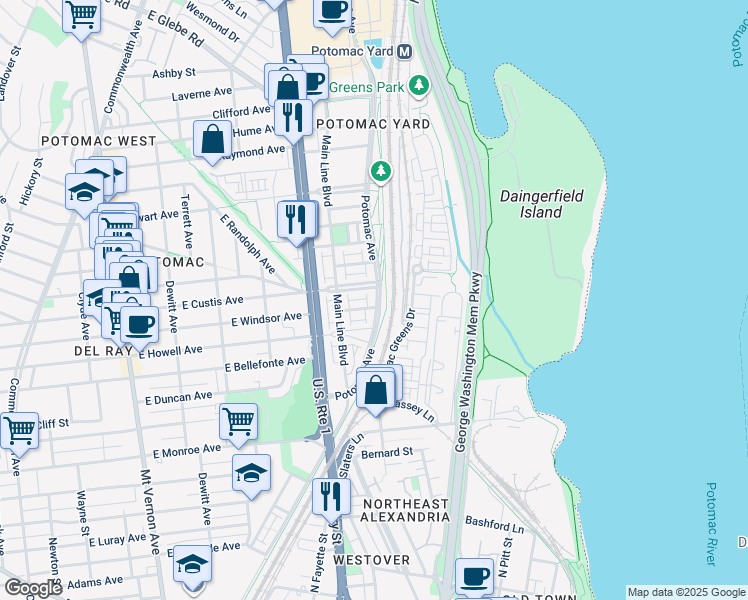 map of restaurants, bars, coffee shops, grocery stores, and more near 101 Independence Avenue Southeast in Washington