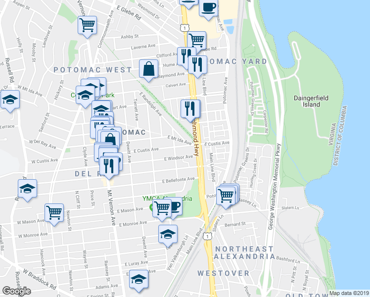 map of restaurants, bars, coffee shops, grocery stores, and more near 101 Independence Avenue Southeast in Washington