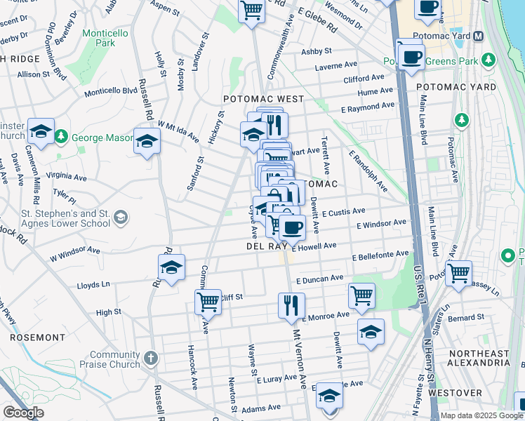 map of restaurants, bars, coffee shops, grocery stores, and more near 101 Independence Avenue Southeast in Washington