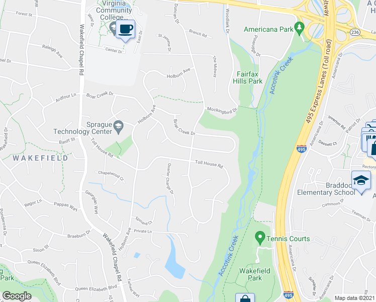 map of restaurants, bars, coffee shops, grocery stores, and more near 4500 Duncan Drive in Annandale