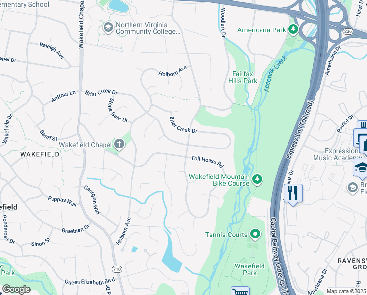 map of restaurants, bars, coffee shops, grocery stores, and more near 4500 Duncan Drive in Annandale
