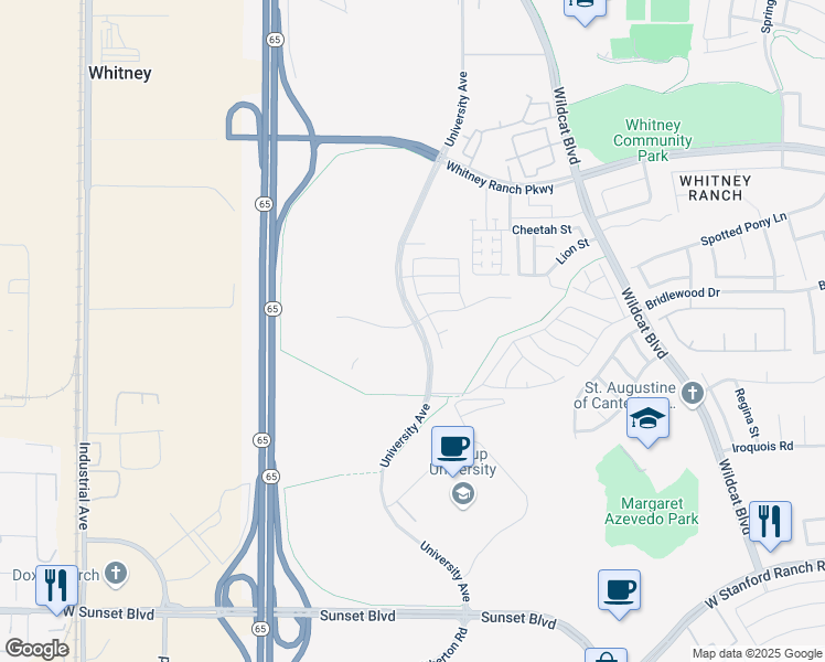 map of restaurants, bars, coffee shops, grocery stores, and more near 1250 Orchid Drive in Rocklin