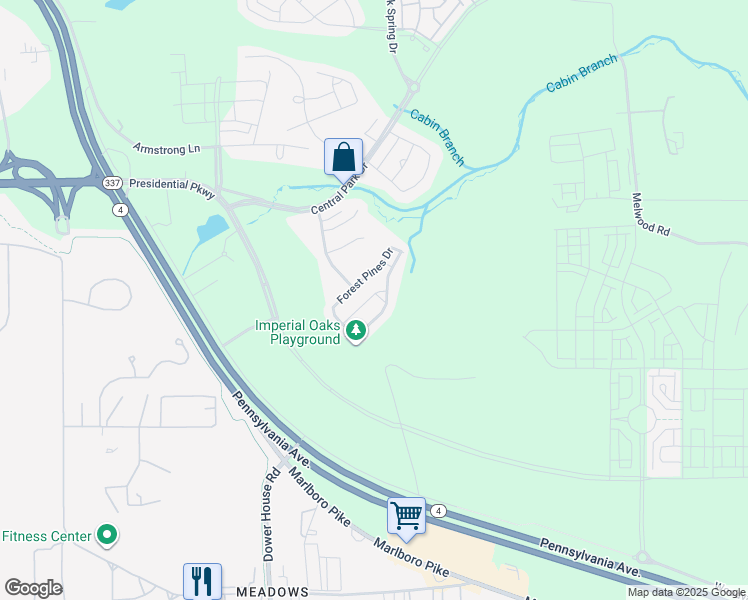 map of restaurants, bars, coffee shops, grocery stores, and more near 9510 Saw Mill Lane in Upper Marlboro