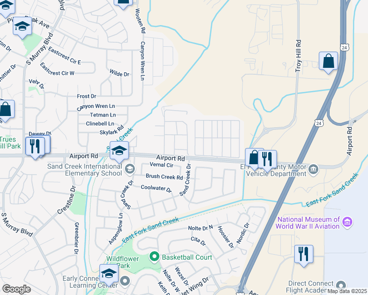 map of restaurants, bars, coffee shops, grocery stores, and more near 4980 Universal Heights in Colorado Springs